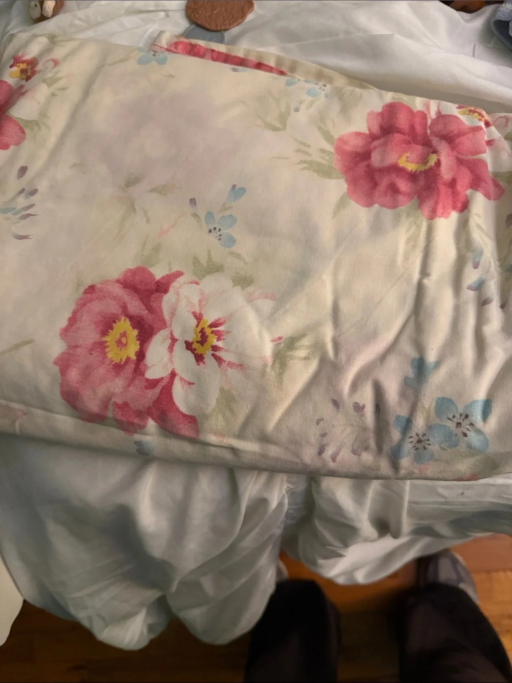 Floral Pink and Cream queen flat sheet - Soft Floral Home Bedding